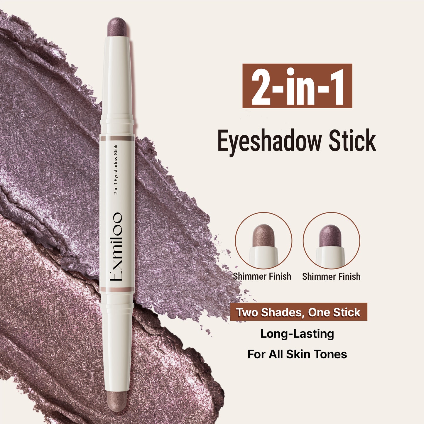 Exmiloo Eyeshadow Stick - 2-in-1 Dual-Ended Cream Eye Shadow Stick, Long-Lasting, Waterproof, Crease-Proof