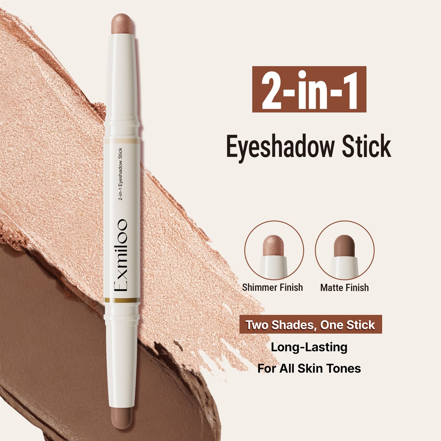 Exmiloo Eyeshadow Stick - 2-in-1 Dual-Ended Cream Eye Shadow Stick, Long-Lasting, Waterproof, Crease-Proof