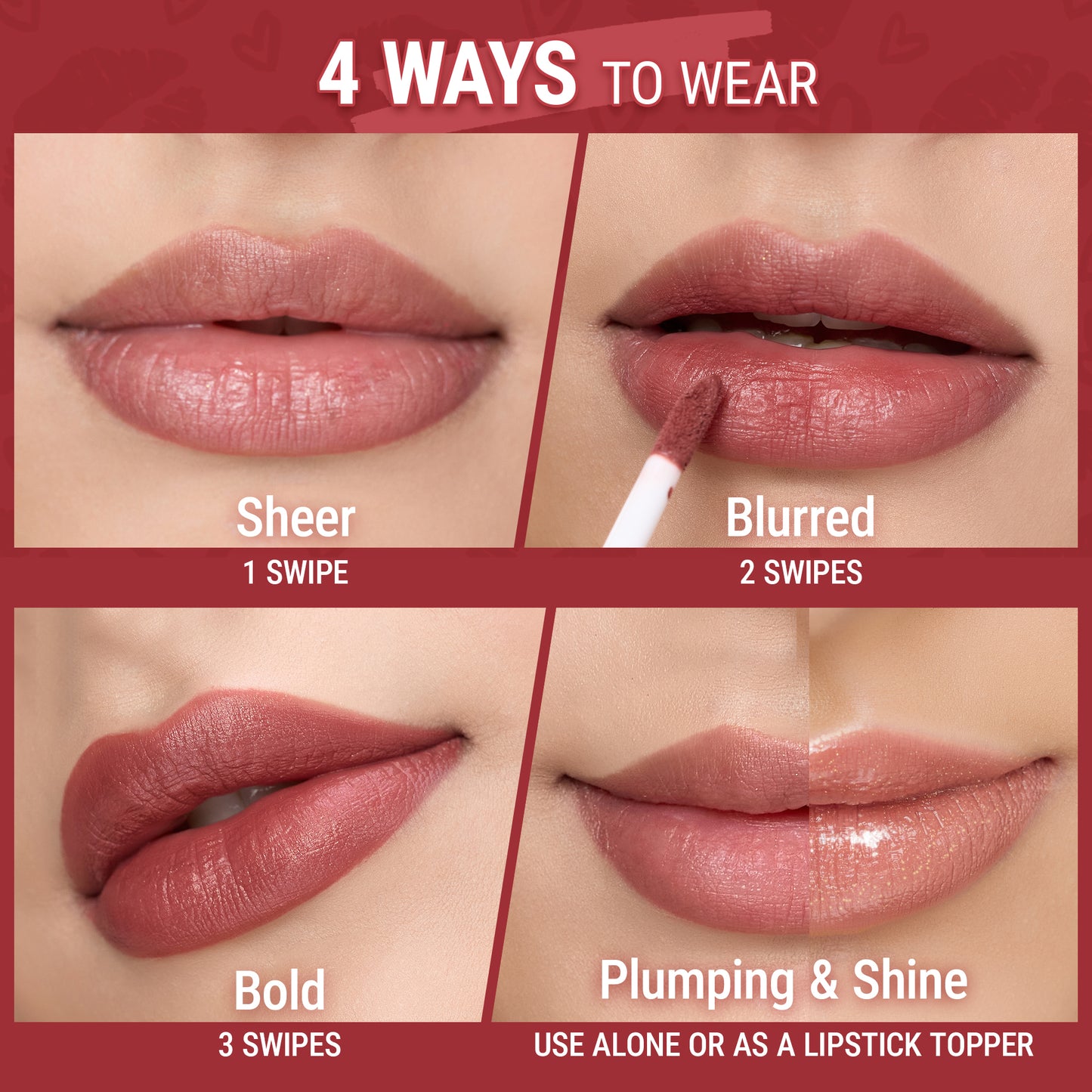 Exmiloo Mini Lip Tint Stain Set - 4 Colors Liquid Lip Stain Kit for Matte & Glossy Finish, Multi-use Lip and Cheek Tint Set, Vegan & Cruelty-Free