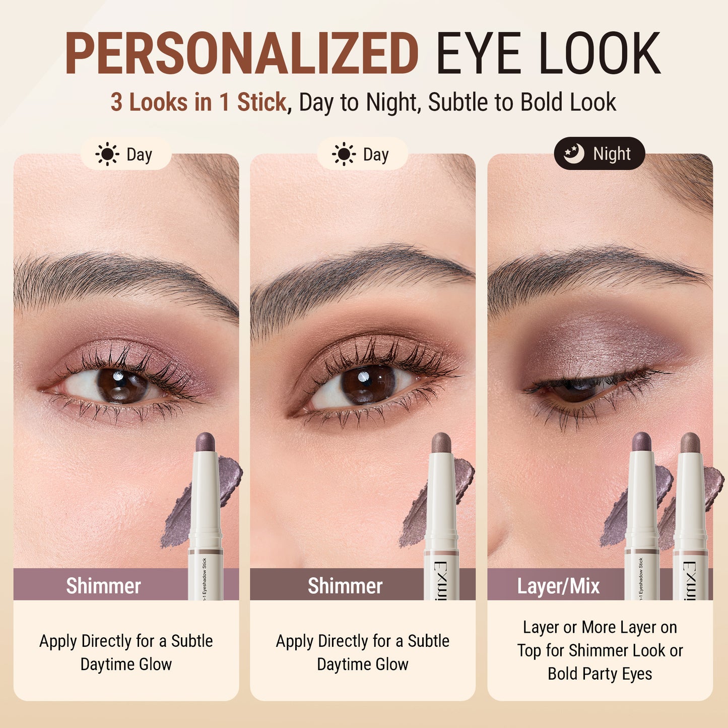 Exmiloo Eyeshadow Stick - 2-in-1 Dual-Ended Cream Eye Shadow Stick, Long-Lasting, Waterproof, Crease-Proof