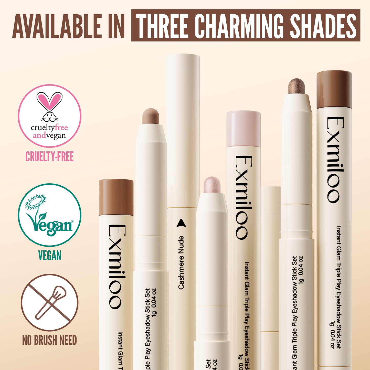 Exmiloo Cream Eyeshadow Stick Set, 3 Colors – Waterproof Long-Lasting Matte Shimmer Eye Shadow Sticks