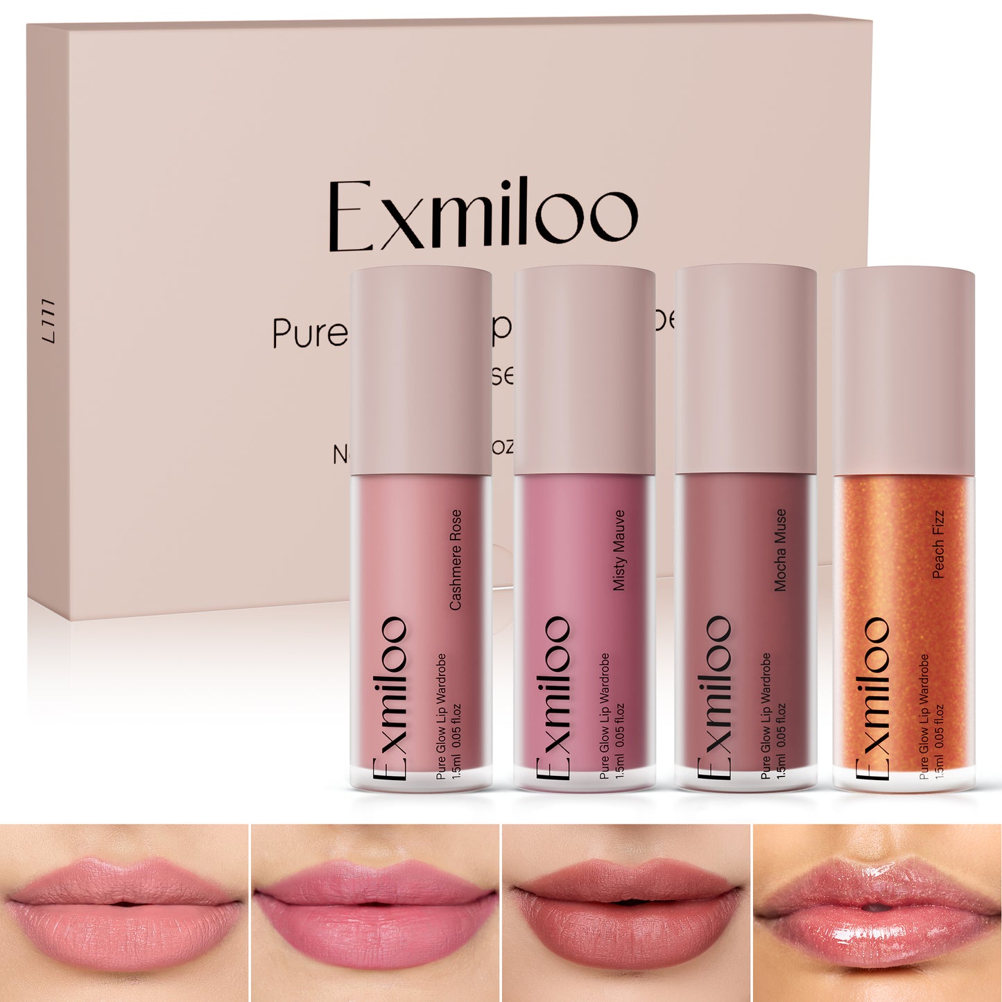 Exmiloo Mini Lip Tint Stain Set - 4 Colors Liquid Lip Stain Kit for Matte & Glossy Finish, Multi-use Lip and Cheek Tint Set, Vegan & Cruelty-Free