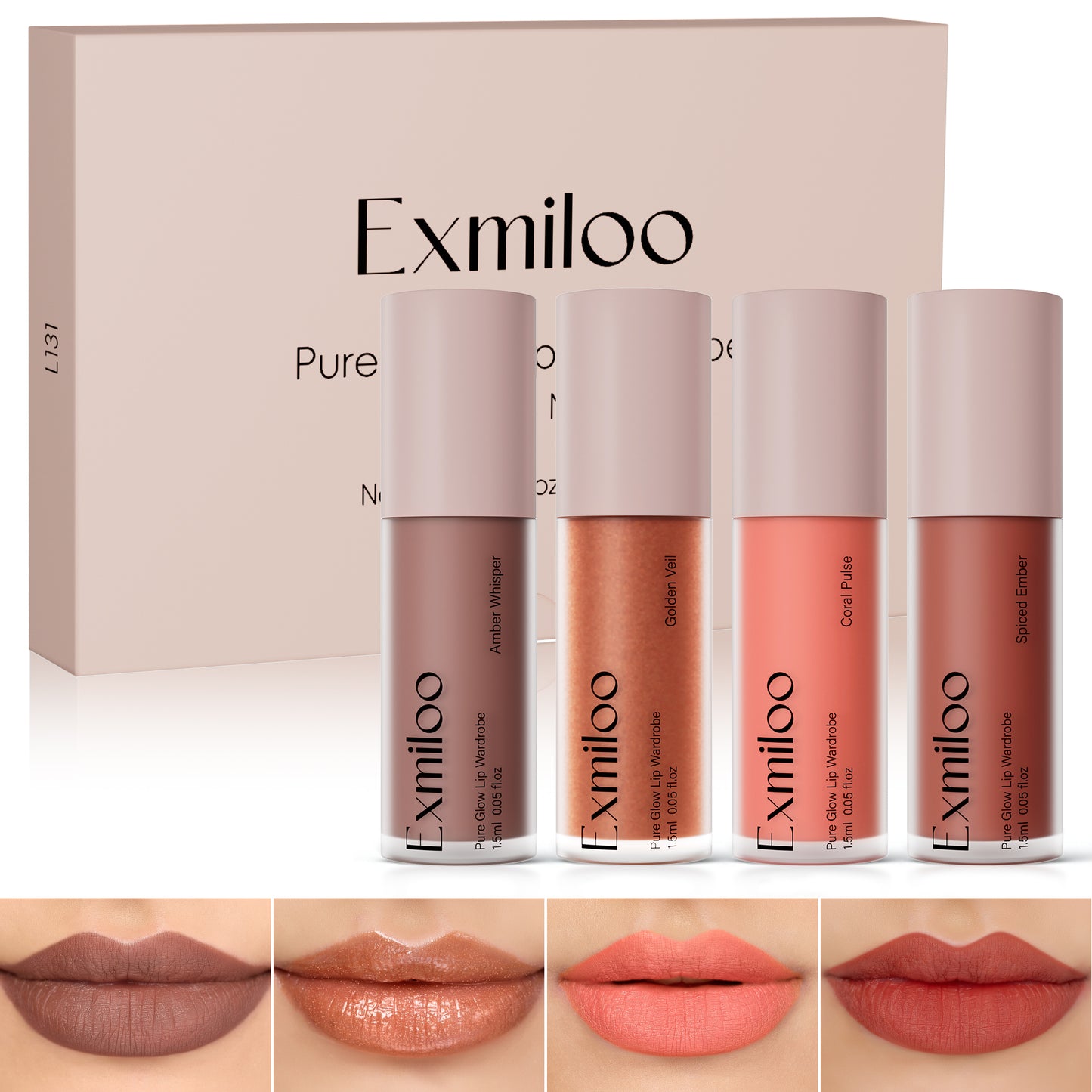 Exmiloo Mini Lip Tint Stain Set - 4 Colors Liquid Lip Stain Kit for Matte & Glossy Finish, Multi-use Lip and Cheek Tint Set, Vegan & Cruelty-Free